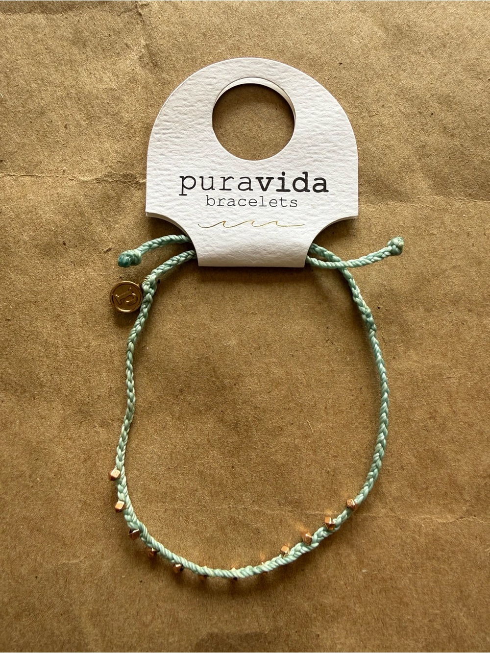 Pura Vida Mint Green Braided Anklet with Gold Beads